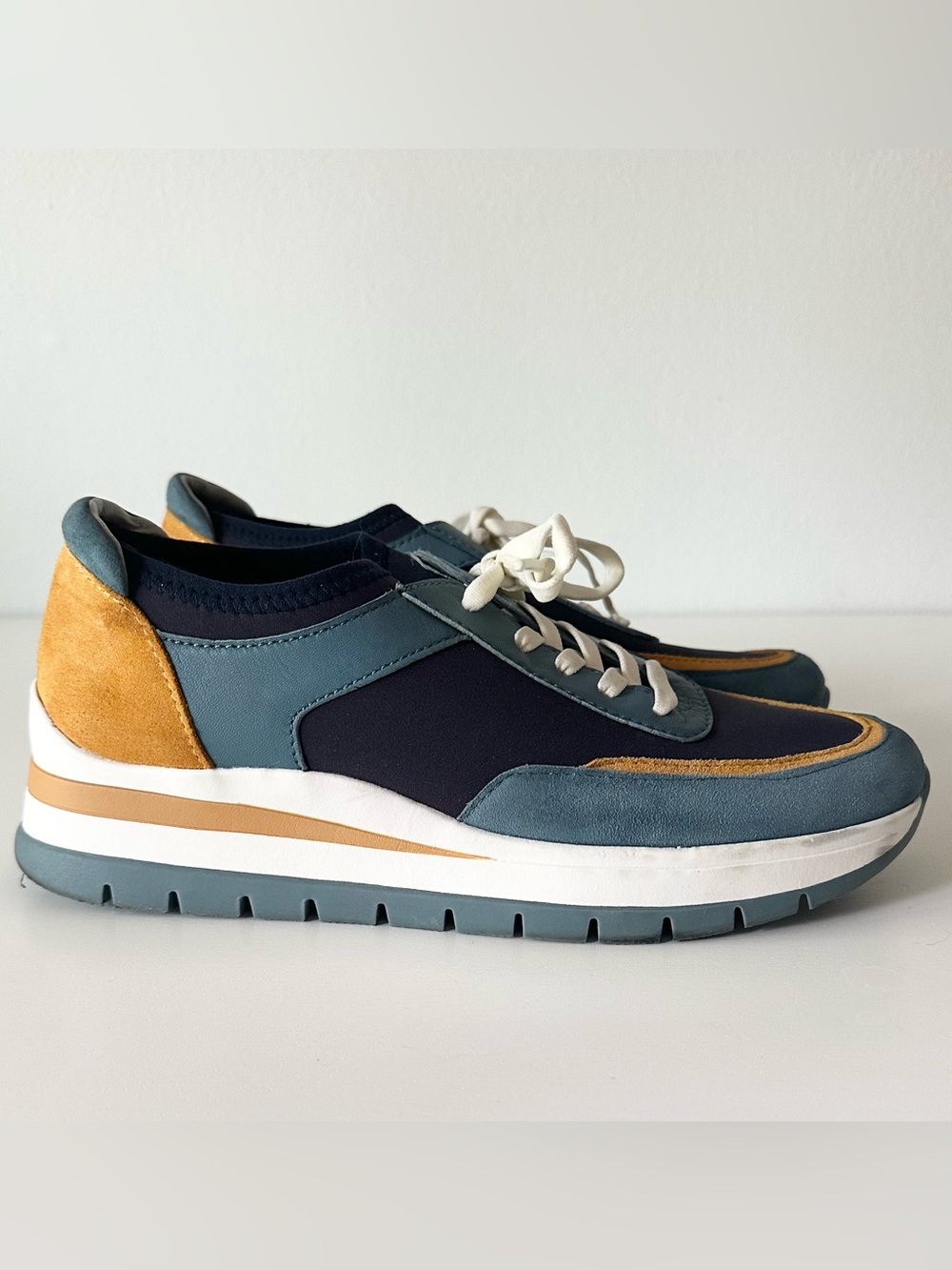Naturalizer Remy-Stretch Colorblock Platform Sneakers Blue/Mustard Size 9M